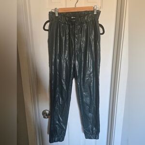 Abercrombie & Fitch Dark Green Faux Leather Joggers Fleecelined Small